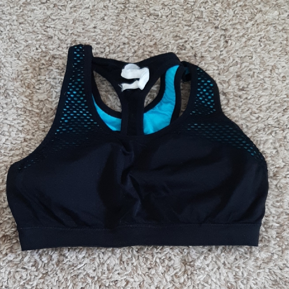Fabletics Black and Teal Sports Bra